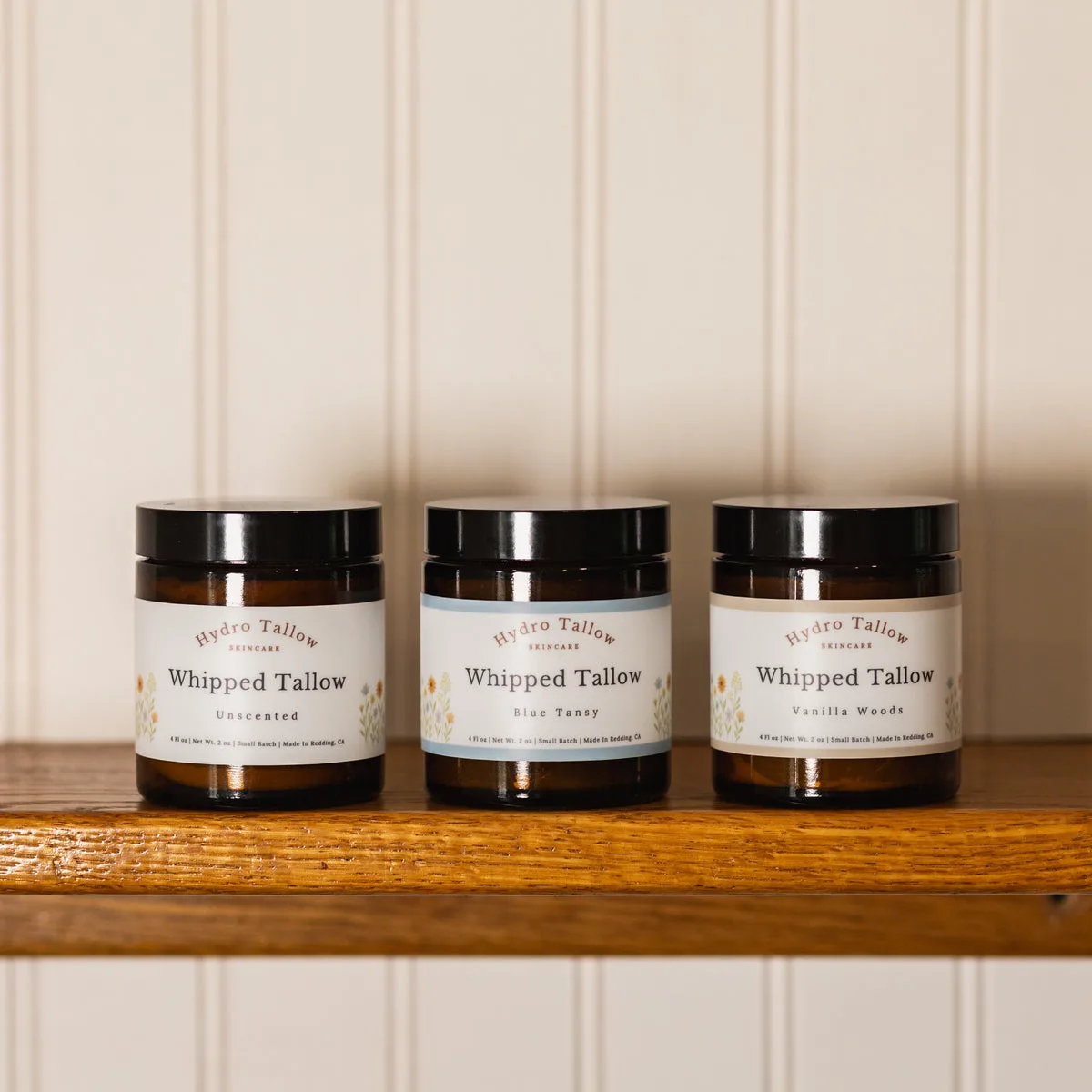 Three jars of HydroTallow whipped tallow cream